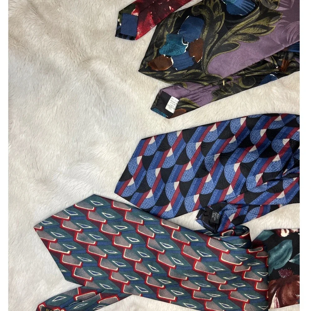 Vintage Mens Silk Necktie Lot Christian Dior Bugatti Floral Geometric Multi OS